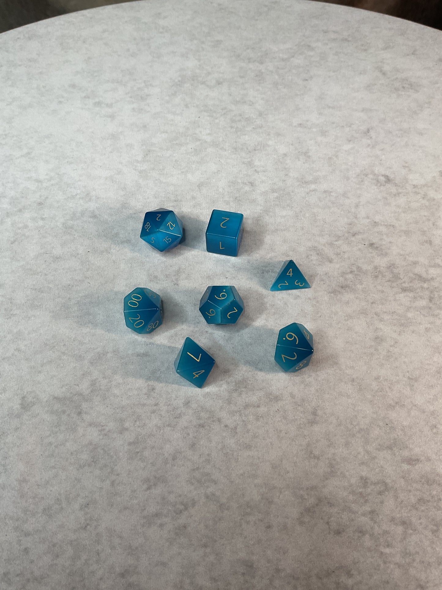 Dice – Foam Brain Games – 7-Die Set Mystic Mines Stone Engraved Cat's Eye Aquamarine