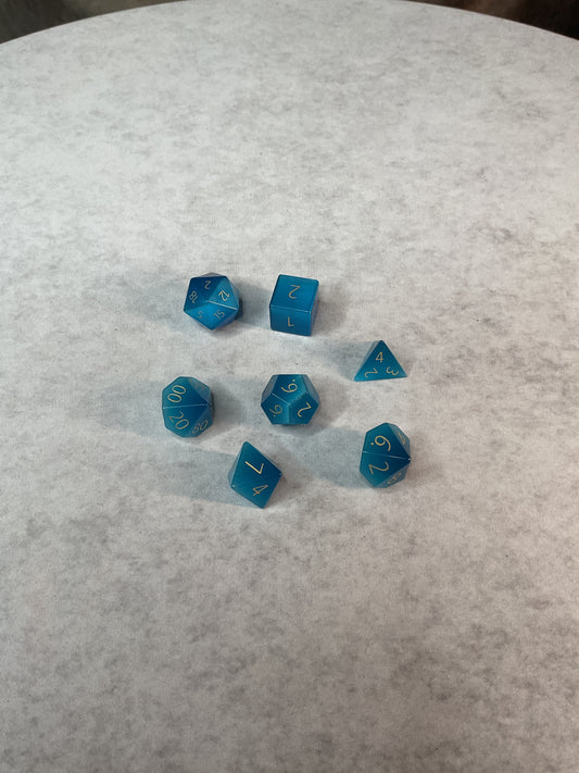 Dice – Foam Brain Games – 7-Die Set Mystic Mines Stone Engraved Cat's Eye Aquamarine