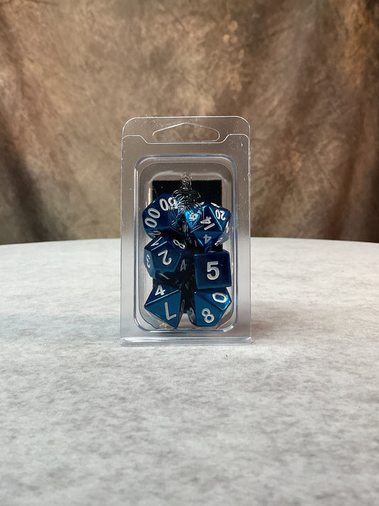 Dice – Foam Brain Games – 7-Die Set Metal Blue Painted