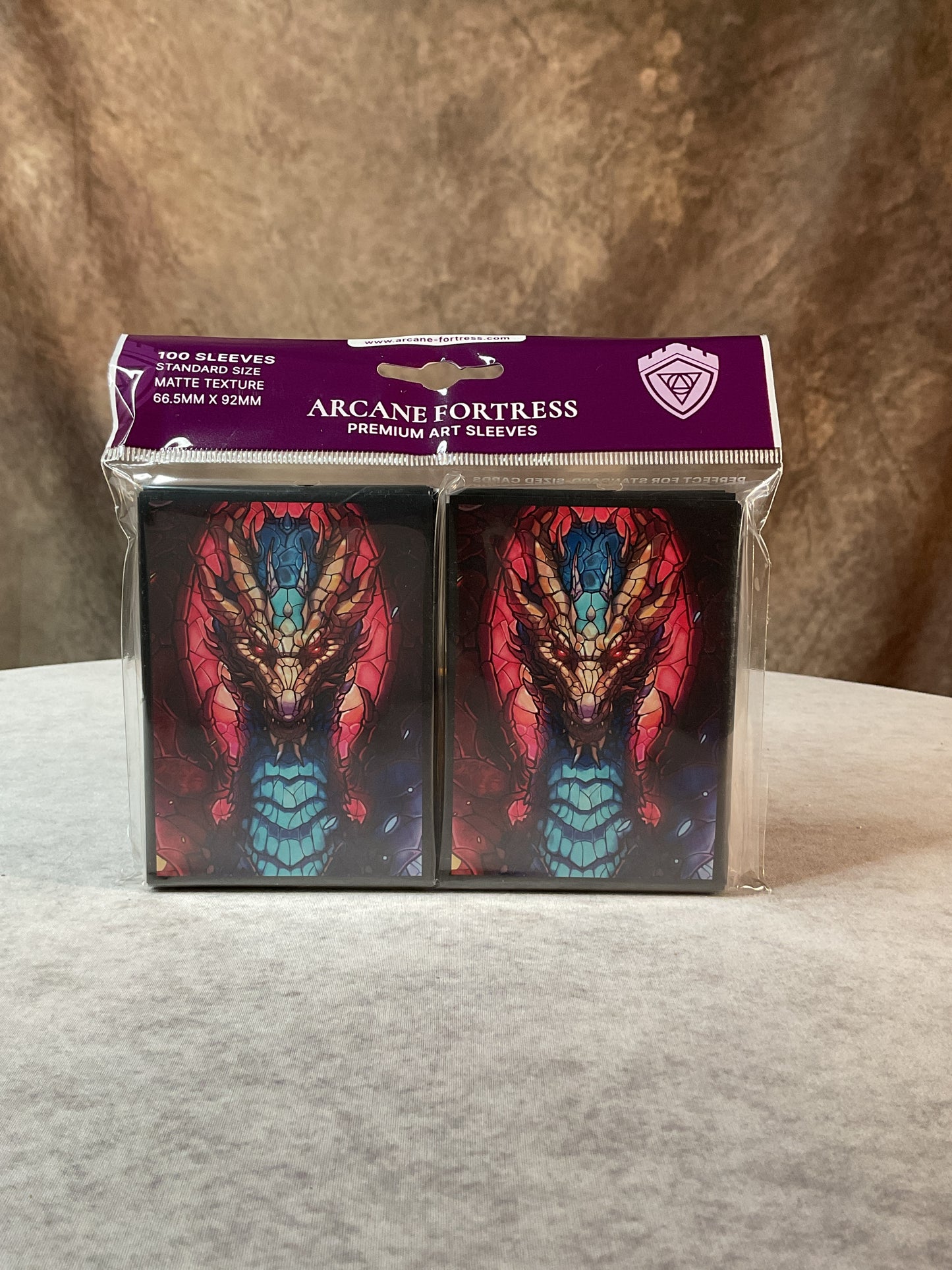 TCG - Arcane Fortress- Standard Matte Art Stained Glass Fire and Ice Dragon Sleeves 100ct