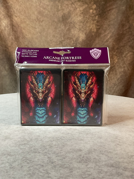 TCG - Arcane Fortress- Standard Matte Art Stained Glass Fire and Ice Dragon Sleeves 100ct